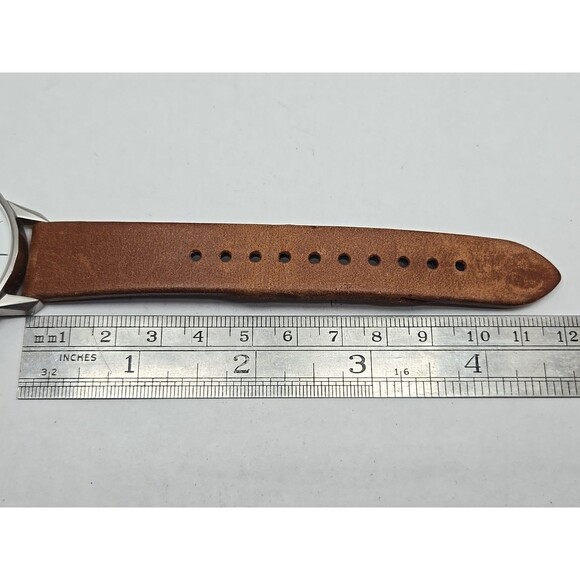 Tinker First Edition Day Date Watch Silver Tone 38mm New Battery Brown Leather - Picture 8 of 13